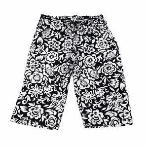 DANSKIN BLACK & WHITE FLORAL WIDE LEG DRAWSTRING WAIST CAPRI CULOTTES SIZE L